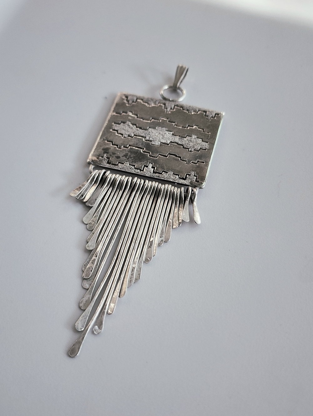 Southwestern Sterling Silver Etched Fringe Pendant